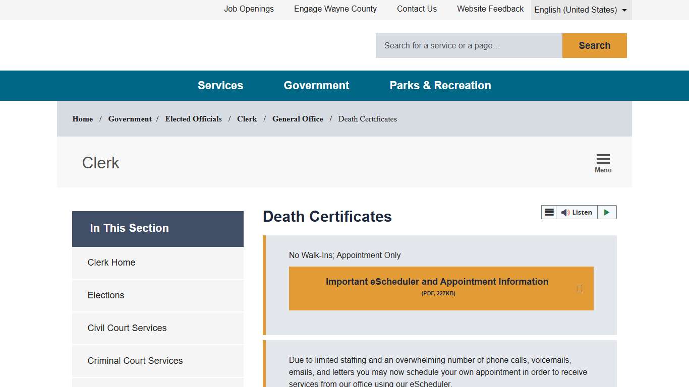 Death Certificates - Wayne County, Michigan